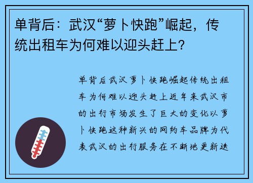 单背后：武汉“萝卜快跑”崛起，传统出租车为何难以迎头赶上？
