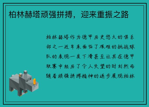 柏林赫塔顽强拼搏，迎来重振之路